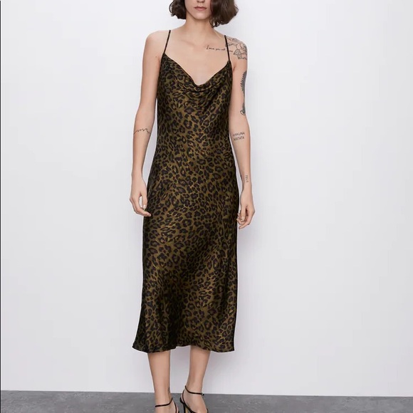 zara animal print slip dress